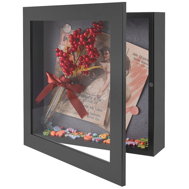 Frametory, 11x11 Shadow Box Frame - Front Opening - 2 inch Depth Display Box for Wall and Tabletop Display- Memory Box, 6 Pins Included (11x11, Black) - Image 1